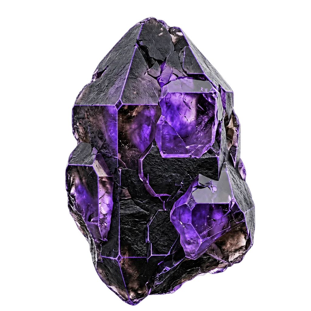 Dark mineral with violet crystals.
